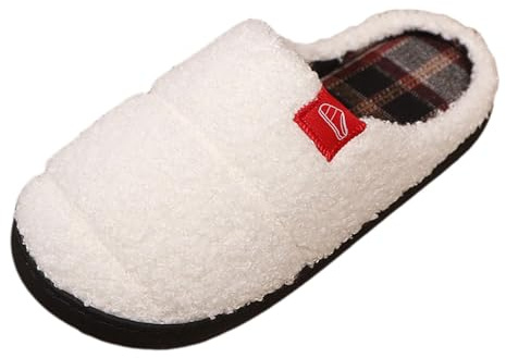 Hombres Y Mujeres Con El Mismo Tacón J Y En Las Mujeres Zapatillas De Fieltro Zapatillas De Casa Mullido Navidad Piel De Cordero Zapatillas, Blanco, 43 EU