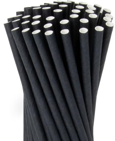 Wisefood® Strohhalme Papier [15 cm Ø 6] Party Deko [Schwarz] alternative Strohhalme Plastik-frei für Geburtstag Hochzeit DIY [500 Stk.] für Cocktail Getränke Cola Energy Drink Wasser Limo BIO