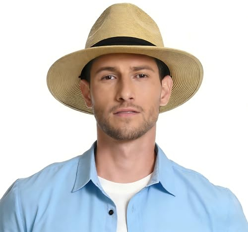 Panama Hat Sun Hats for Men Women Wide Brim Fedora Straw Beach Hat UV UPF 80+