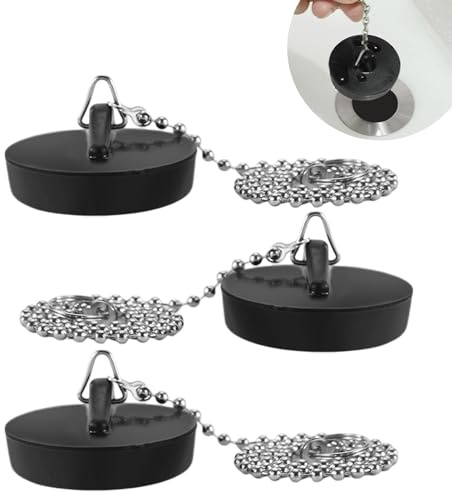 3 Piezas Negro Apones de Drenaje de Goma, Ø40-45mm, con 40cm Cadena Tapón, Tapon Universales, para Lavabo Tapón de Goma para Lavabos,Bañeras Y Fregaderos de Cocina, Evita Pérdidas de Agua Y Olores