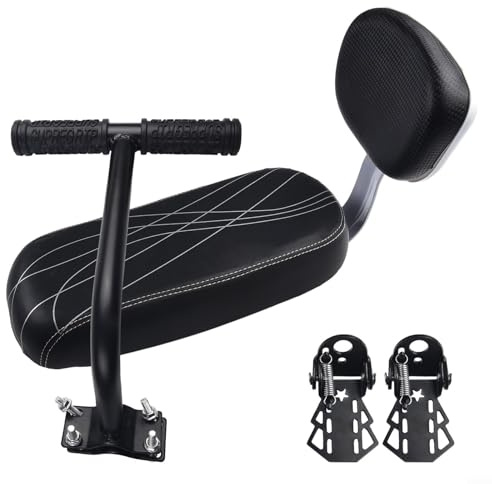 Axorafow Sella posteriore con schienale maniglia e pedali, compatibile con biciclette ed ebike, telaio in lega da 34 cm x 16 cm, per adulti e bambini (sella con maniglia e pedale)