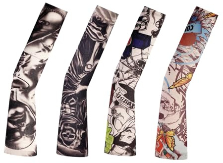 Gaomumu 4PCS Tattoo Sleeves, Summer Sunscreen Fake Tattoos Arm Sleeves, Tattoo Floral Arm Seamless Sleeve, Suitable for Outdoor Sports, Casual Wear & Costume Decoration