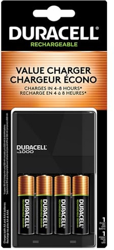 Duracell Ion Speed 1000-Battery-Charger for AA and AAA-Batteries, Includes 4 Pre-Charged AA-Rechargeable-Batteries, for Household and Business Devices