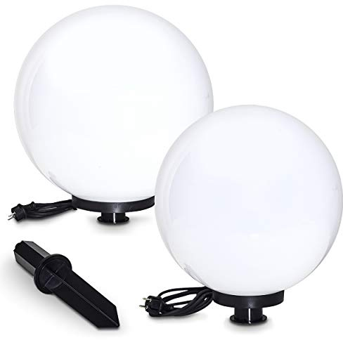 Lampada a sfera Miau, set di 2 lampade a sfera, lampade da esterno in plastica bianca Ø 40 e 50 cm, sfere luminose con attacco E27, lampade a sfera con cavo da 5 metri, senza lampadina/e