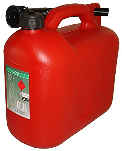 RocwooD Fuel Can 10L Litre Red Canister Plastic Lawn Mower Jerry Flexible Spout