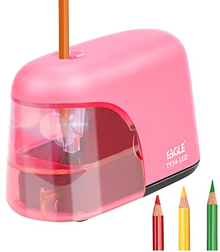 Eagle Elektrischer Anspitzer Automatischer Bleistiftanspitzer mit LED-Licht Batteriebetrieben Anti-Rutsch Pefekt für Kinder Büro und Home (Rot)