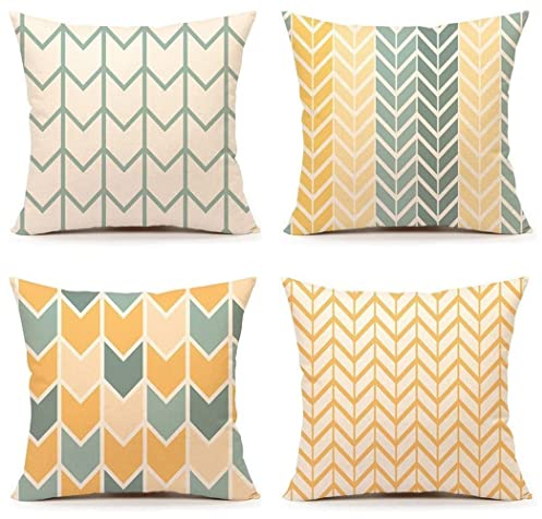 TIDWIACE Orange Gelb Kissenbezüge Baumwolle und Leinen Kissenhüllen mit Geometrischen Mustern für Sofa Haus Zimmer Auto Deko Zierkissenbezüge 45 x 45 cm,4 er Pack