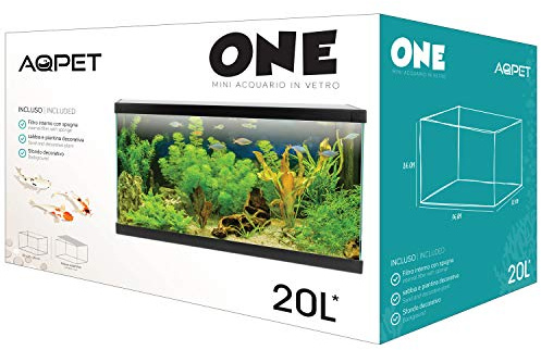 AQPET One Mini Acquario in Vetro Colore Nero 20 Litri Completo di Accessori 36x22x26h