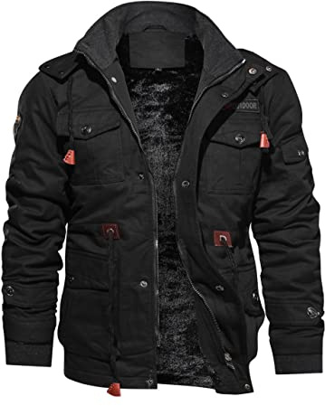 TACVASEN Mens Winter Jacket Fleece Warm Jackets Winter Coats for Men Military Work Coat with Hooded Black L
