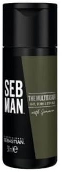 SEB MAN THE MULTITASKER – 3-in-1 Shampoo, Bartshampoo & Duschgel in Reisegröße – für alle Haartypen – mit Guarana-Extrakt und anregendem Duft von Bergamotte und rosa Pfeffer – 50 ml