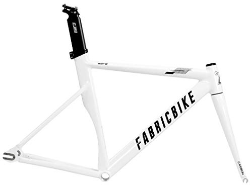 FabricBike Aero - Fixie cykelram, fast växel, enkel hastighet, aluminiumram och kolgaffel, 5 färger, 3 storlekar, 2,145 g (storlek M) (Glossy White & Black, L-58cm)