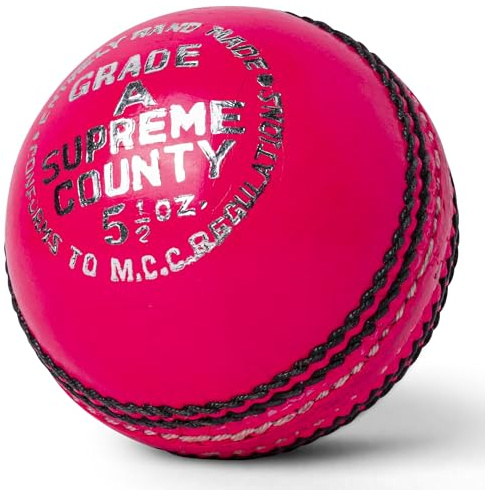 Zipper Leather Cricket Ball Senior Match Quality Hand Stitched Balls 5.50oz Weight (Supreme County (Pink), Pack of 1)