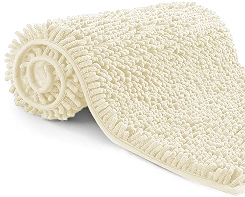 Poligono Badezimmerteppich,rutschfest waschbar,Badteppich Mikrofaser Saugfähig Badvorleger Duschvorleger,70x120cm,Beige