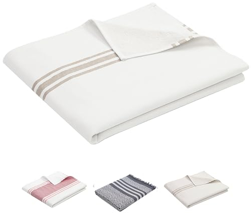 ZOLLNER Strandtuch - weiches und saugstarkes Badetuch in 70x180 cm - waschbar bis 95°C - Baumwolle - mit zeitlosem Streifenmuster in weiß braun - Oeko Tex® Zertifiziert