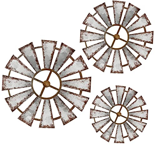 Yookeer 3 Pcs Wood Windmill Wall Decor Farmhouse Hanging Decoration Wooden Windmill Kitchen Decor Rustic Decor Living Room Sculpture Art for Bedroom Nursery Home Decor(Farmhouse)