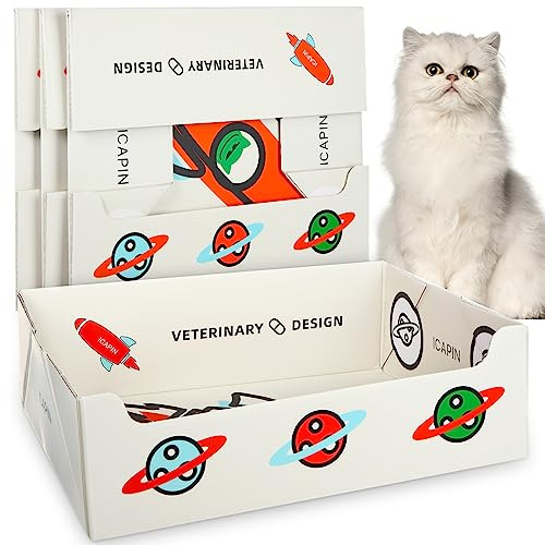 Teling 4 Pcs Disposable Litter Boxes for Cats Double Layer Waterproof Travel Litter Box, Foldable Portable 2 in 1 Cat Liner Trays for Travel Small Pets Liner Boxes, 14.96 x 11.8 x 4.7 Inch