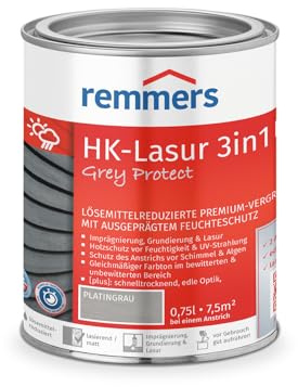 Remmers Aqua HK-lasyr 3-i-1 grå skyddar platingrå, matt, 0,75 liter, träglasyr, premium trälasyr utomhus, naturliga gråtoner, 3-i-1 träskydd