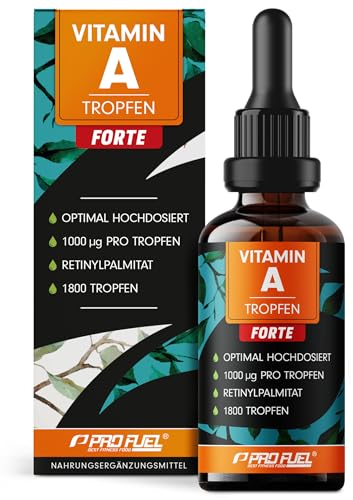 Vitamin A Tropfen FORTE - 1000 µg pro Tropfen - 1800 Tropf. mit Vitamin A aus Retinylpalmitat - optimal hochdosiert & bioverfügbar - laborgeprüft mit Zertifikat - 100% vegan