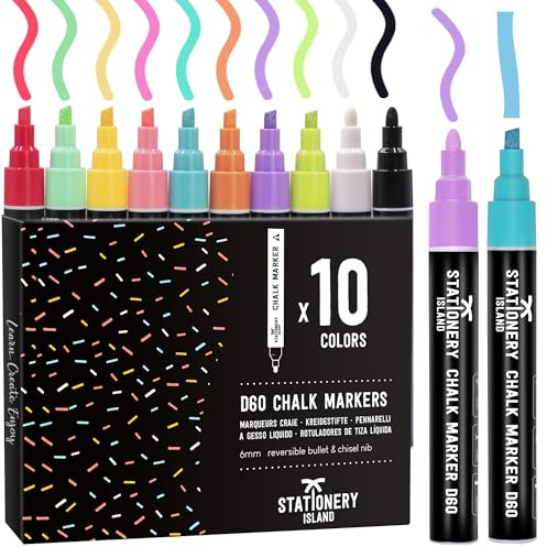 STATIONERY ISLAND Kritpenna för raderbar svart tavla, raderbar kritmarkör, kritpenna för fönsterglas, 6 mm set med 10 makroner färg