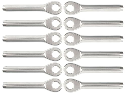 CaFfen Drehseilklemmen 12 Stück 6 mm Gesenk-Augen-Terminal T316 Edelstahl-Drahtseil-Befestigungskabel-Geländer-Baugruppe Spanner Marine-Hardware DrahtseilhüLsen