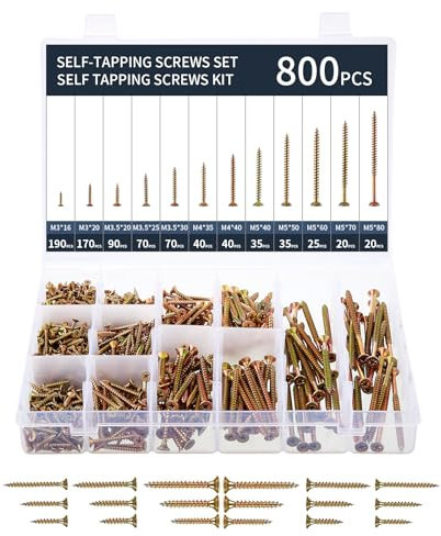 Ordeluxe 800 Pcs Vis à Bois Autotaraudeuses - Tête Plate Phillips, Autoperforante en Acier Au Carbone Ultra Dur, Zinc Coloré - Parfait Pour