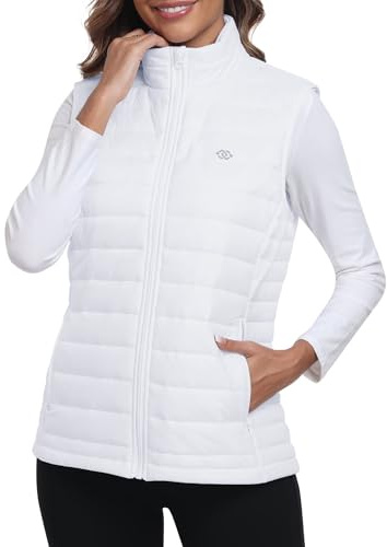 MoFiz Doudoune Femme Sans Manche Gilet Décontracté Zippé a Capuche Veste avec Poches White XL