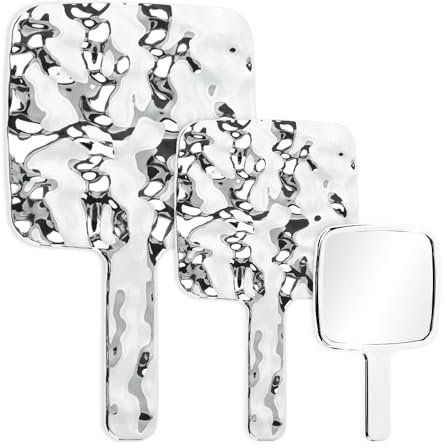 XINGYATU 3 specchietti a mano, specchio portatile, specchio a mano con manico, specchio per trucco, specchio compatto per capelli, strumento per festival di viaggio, essenziali, silvery (argentato)