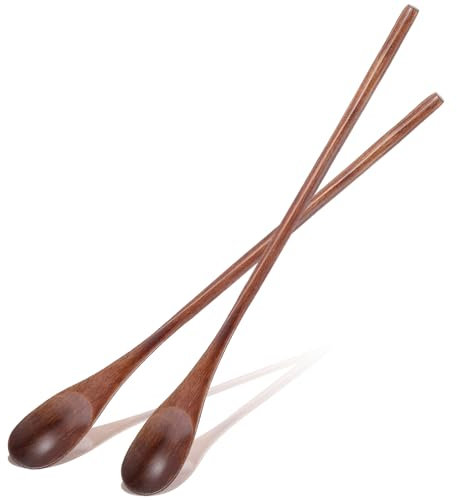 Gjinxi 2 Cucchiaini Lunghi in Legno da Tè Caffè Miele Cucchiaio con Manico Lungo Cucchiaio da Cocktail da 229 cm Cucchiai per Mescolare Swizzle Cucchiai da Tavola Cucchiaio da Cucina per Test