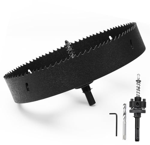 Corona de sierra bimetálica de 200 mm con vástago SDS Plus y vástago hexagonal - Corona de perforación para madera, pladur, metales finos, plásticos