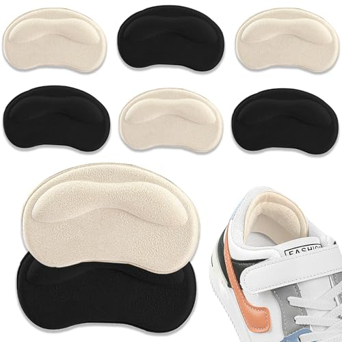 zoerbufan 4 Pairs Heel Cushion Inserts, Sport Shoes Self-Adhesive Heel Cushion Anti-Slip for Shoes Too Big, Foot Cushions Pads Shoe Inserts for Women Men, Improve Shoe Fit (Black and Beige)