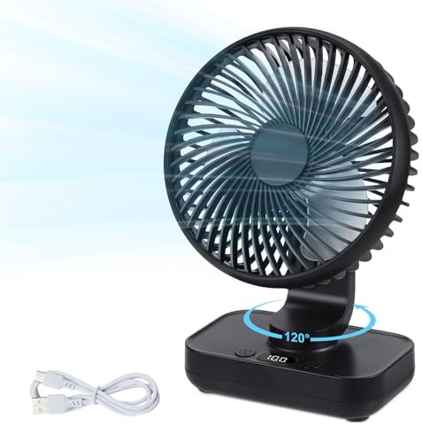 Aischens Ventilateur de Table USB Portable Ultra-Silencieux, Auto Oscillant 120°, Mini Ventilateur de Bureau Puissant Rechargeable 4000mAh, 4 Vitesses, Petit Ventilateurs pour Maison Chambre Extérieur