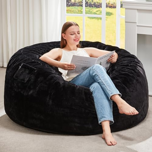 Hobestluk Bean Bag Chairs Giant Beanbag Chair with Filler, Memory Foam Bean Bags with Fluffy & Machine Washable Cover, Bean Bag Chairs for Aduts for Living Room, Bedroom (BLACK, 3FT - 36” x 36” x 22”)