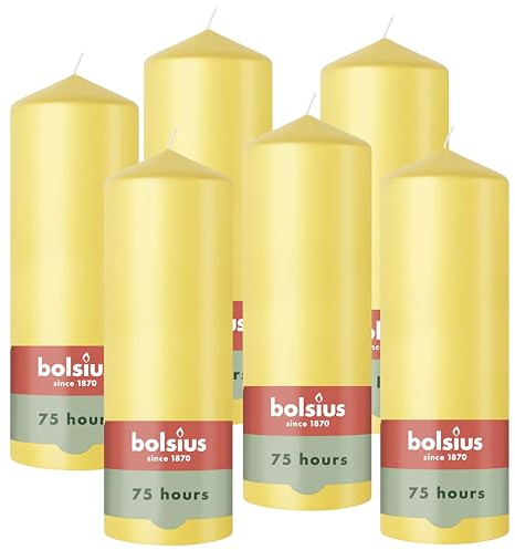 Bolsius - Pillar Candle - Fresh Yellow - 20 cm - Burning Time 75 Hours - with Natural Extracts - Natural Plant Wax - No Palm Oil