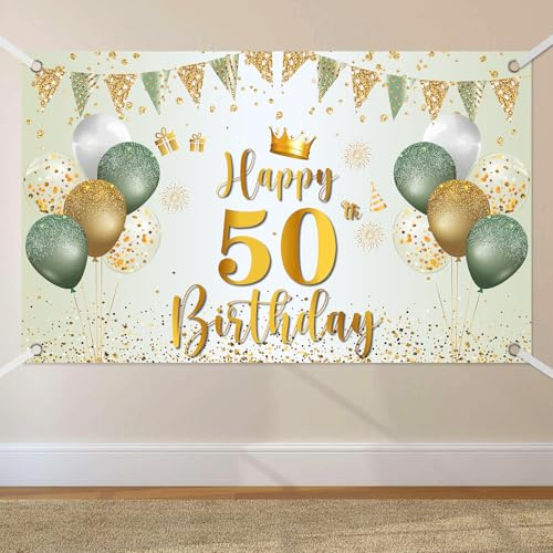 50. Geburtstag Banner, Banner 50 Geburtstag Frau Grün Gold, 180x110cm