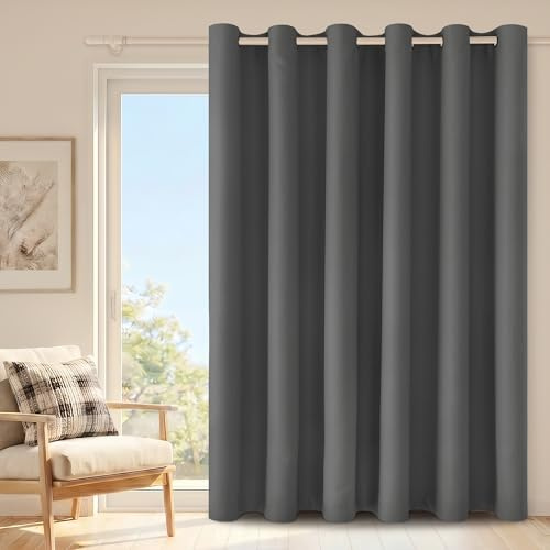 Hiasan Cortina opaca y aislamiento acústico con ojales, 1 pieza, cortina térmica para salón y dormitorio, oficina, cortina opaca, 243 x 254 cm, gris oscuro
