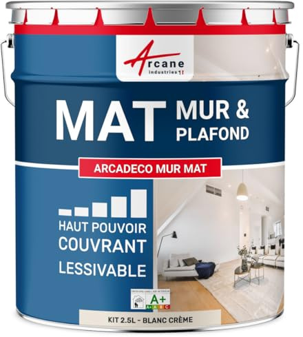 ARCANE INDUSTRIES Pintura Pared Mate Lavable Acabado Aterciopelado - ARCADECO 2,5 L Blanco Crema