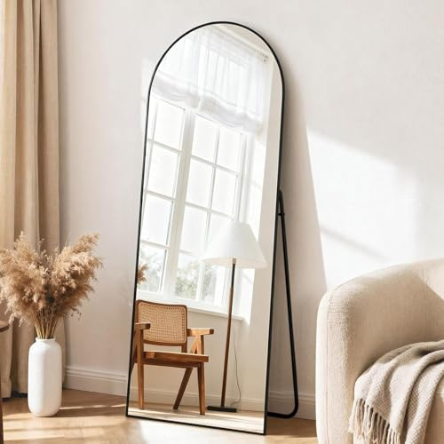 Vortisys Specchio a Figura Intera 165 x 60 cm, Specchio da Terra ad Arco con Supporto, Vetro Temperato, Cornice in Lega di Alluminio, Camera da Letto Soggiorno
