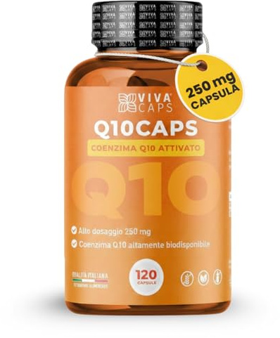 Coenzima Q10 250 mg per dose giornaliera 120cps 1 al giorno per 4 mesi, ubiquinone puro alta biodisponibilità - Made in Italy