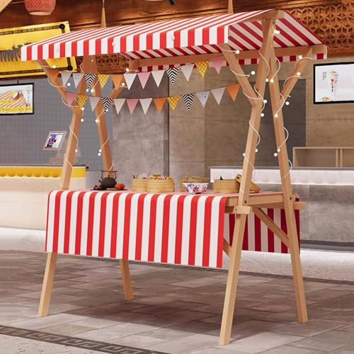 HARELA Genérico Puesto de Mercado con toldo, Carrito De Comida Callejera De Madera, Puestos Plegables, para Venta De Alimentos, para ferias y promociones corporativas(Red A,120cm/47.2in)
