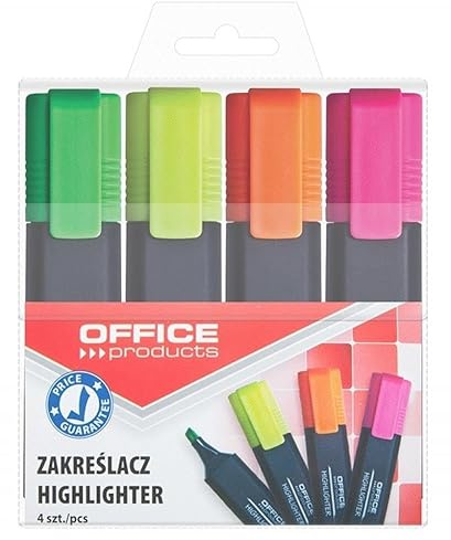 OFFICE PRODUKCTS överstrykningspenna lysande 4-pack färg: Gul, Oragne, rosa, grön/highlighter textliner det giftfria bläcket, kilspets ljusa färger hög kvalitet/linjetjocklek 1–5 mm
