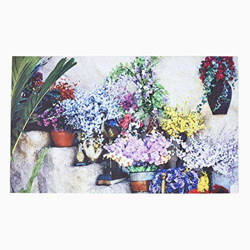 HOMESCAPES Printed Flowers on Steps Doormat 100% Recycled Rubber Non-Slip Floral Door Mat - Part of HOMESCAPES Garden and Accessories Range 76 x 45 x 0.5 cm