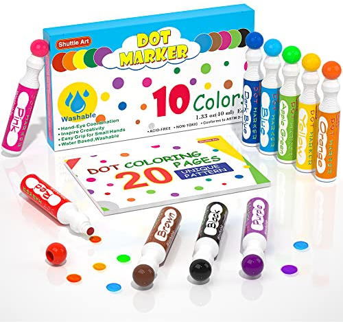 Shuttle Art 10 Farben Punktmarker, waschbar, ungiftig, Punktmarker für Kinder, Früherziehung, Bingo Dabber für Kreation mit 1 Malbuch