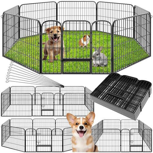 tectake® Hundgård, Valphage 8 Sektioner, Hundhage, Robust och Hopfällbar Lekhage för Hund, Kanin och Små Husdjur, Enkel Montering, Utomhus och Inomhus, Säker Dubbel-spärr - 60 cm