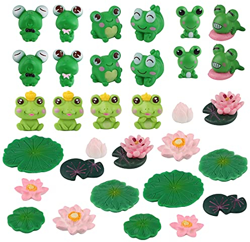 Gukasxi 32 Stück Niedlichen Frosch Miniaturfiguren, Mini-Garten Ornament, Garten Miniatur Moos Landschaft, DIY Craft Zubehör Für Frosch Kuchen Topper, Dekorative Ornamente Für Auto Armaturenbrett