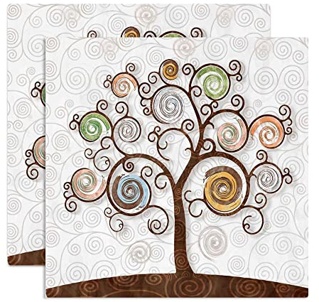 Lupia - Sottotutto decorato Albero della Vita in Legno QUADRATO Sotto bicchiere, piatto, pentola TREE WHITE 20x20 cm Set 2 pz