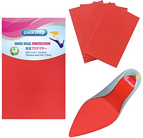 Unikstep 4 protectores para suelas de zapatos, almohadillas antideslizantes para el suelo y el talón de los zapatos, adhesivo de reducción de ruido autoadhesivo antideslizante (Red)
