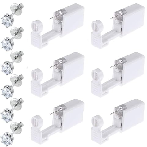 Youery 6 Pezzi Pistola per Piercing Allorecchio, Kit per Piercing Orecchio Usa e Getta con Borchie per le Orecchie Sicurezza Pistola Buchi Orecchie per Ragazze, Donne, Uomini (Argento)