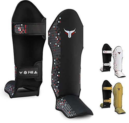 Mytra Fusion Protege Tibia Boxe Protege Tibia MMA, Muay Thai protège Tibia – Shin Instep Protection pour Le Kickboxing, l'entraînement, Le BJJ, l'équipement de Boxe et Les Arts Martiaux (XL, Black)