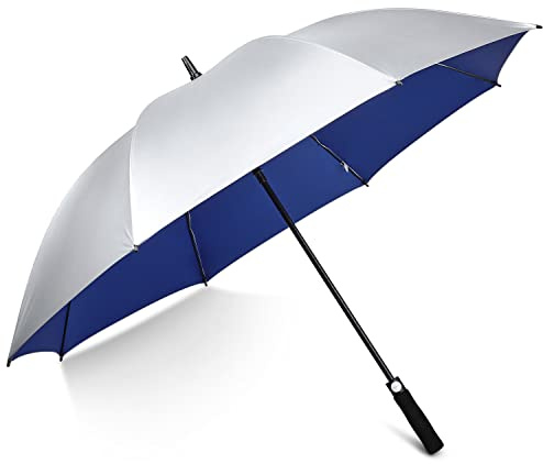 G4Free Parapluie de golf UV de 137/157,5 cm, revêtement argenté, grand auvent coupe-vent, imperméable, ouverture automatique