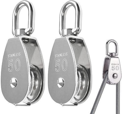 BUYGOO 2PCS Poulie Simple Acier Inox M50/400KG Poulie de Levage Poulie Acier Inoxydable, Poulie avec Roulements Pivotants, Poulie Bloc Poulie Simple Poulie Pivotante à Bloc Unique 304 Acier Inoxydable